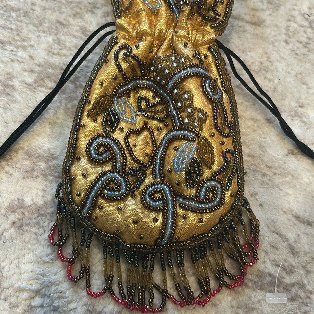 Embroidered Beaded Drawstring Pouch - image 2